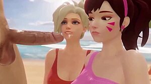 स्थल#2 वीडियो के लिए: Dva and Tracer in 3D game with monster cocks
