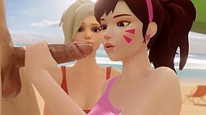 स्थल#20 वीडियो के लिए: Dva and Tracer in 3D game with monster cocks